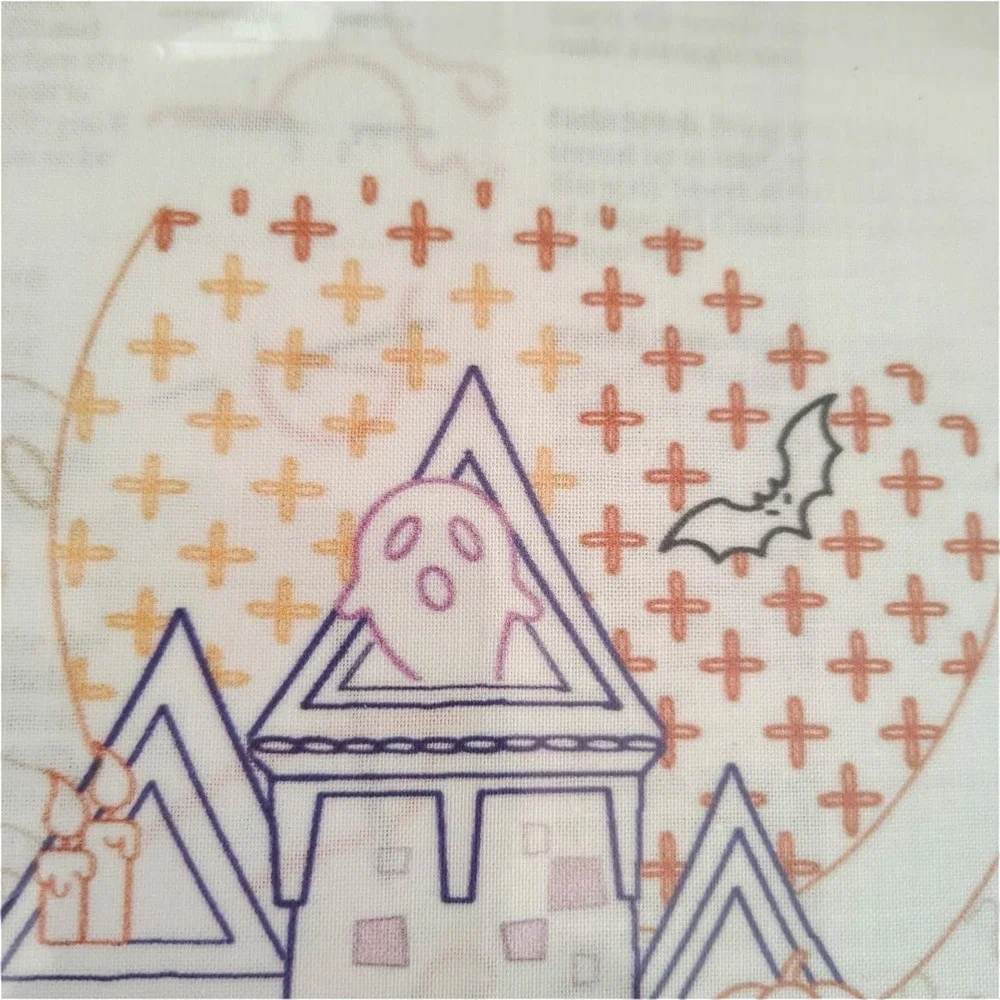 Stitched Stories Spooky House Embroidery Fabric Pattern & Guide Halloween Printe